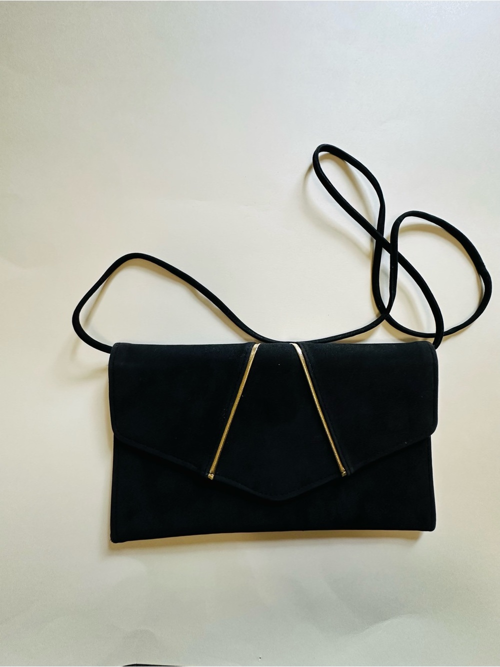Source Unknown Black Suede Crossbody with Gold Accent A4-034